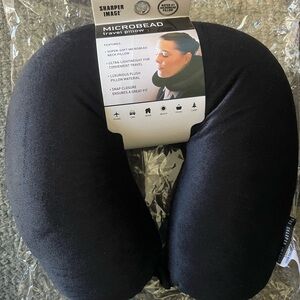Sharper Image Black Microbead Travel Neck Pillow with Snap Closure